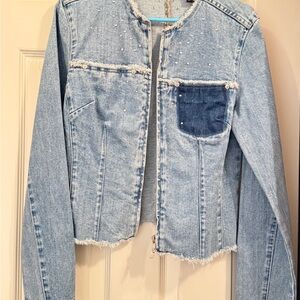 Express Denim Jacket with Dark Blue Accent